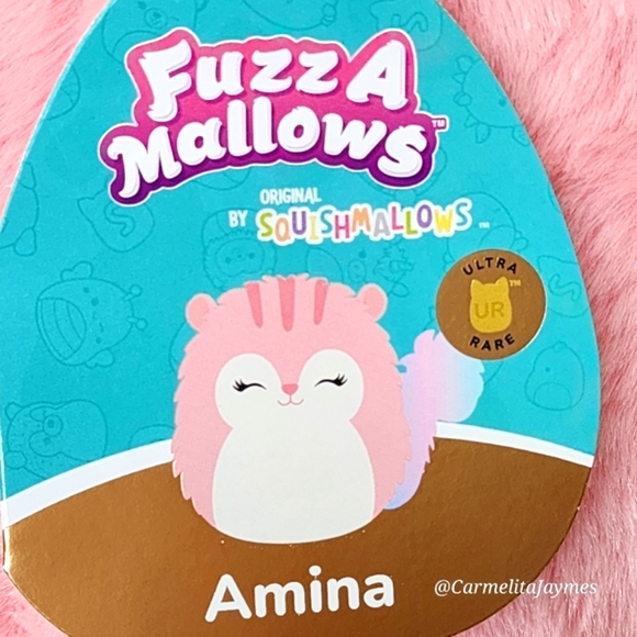 💛 AMINA 🐿️ULTRA RARE Pink Rainbow Squirrel FuzzAMallow Squishmallow NWT books - Picture 3 of 9